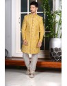 Outstanding Yellow Banarasi Silk Designer Sherwani