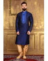 Ethnic Navy Blue Banarasi Silk Kurta Pajama