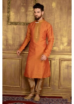 Dashing Orange Banarasi Silk Kurta