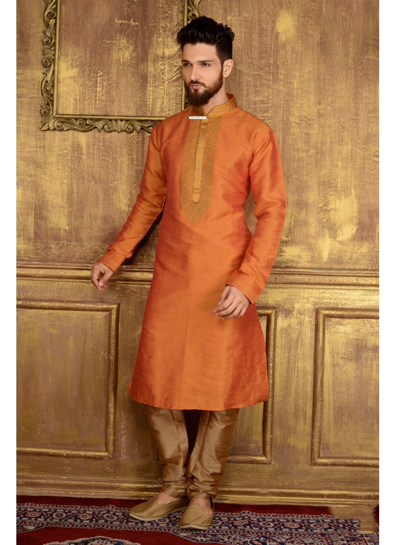 Dashing Orange Banarasi Silk Kurta