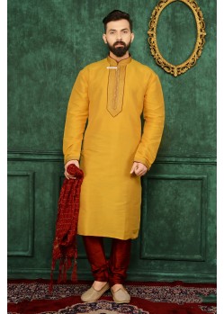 Mind-Blowing Yellow Banarasi Silk Kurta