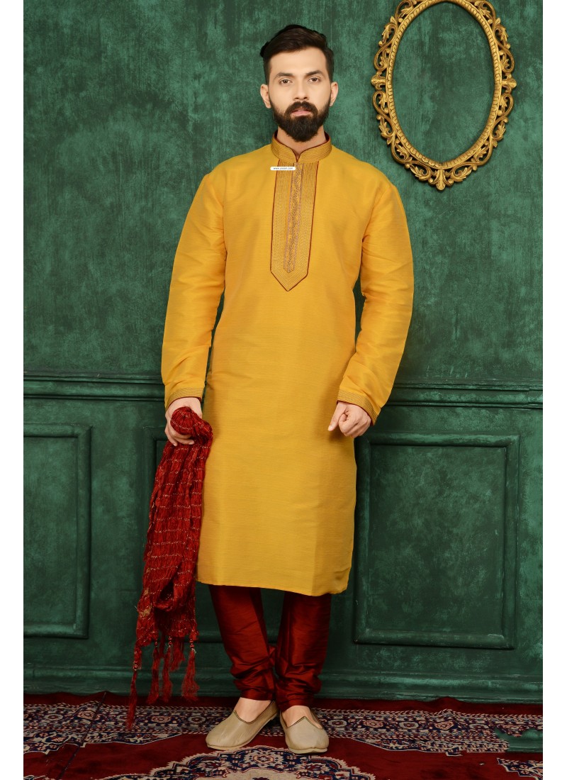 Mind-Blowing Yellow Banarasi Silk Kurta