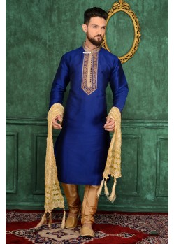 Blue Banarasi Silk Kurta Pajama