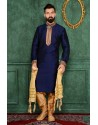 Excellent Navy Blue Banarasi Silk Kurta Pajama
