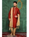 Ideally Maroon Banarasi Silk Kurta
