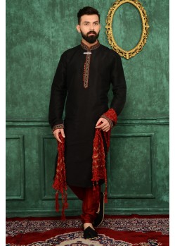 Flattering Black Banarasi Silk Kurta