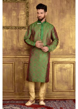 Stylish Green Jacquard Kurta Pajama