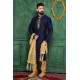 Ideally Navy Blue Jacquard Kurta