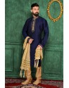 Ideally Navy Blue Jacquard Kurta