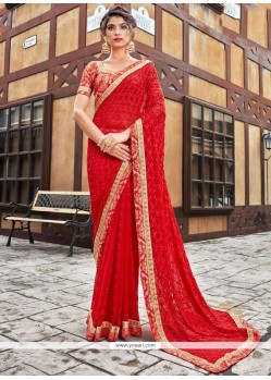 Faux Georgette Red Saree