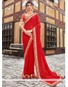 Faux Georgette Red Saree