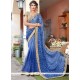 Blue Lace Work Faux Georgette Shaded Saree
