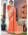 Lace Faux Georgette Shaded Saree In Orange
