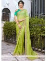 Faux Georgette Green Embroidered Work Saree