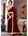 Brown Embroidered Work Faux Georgette Classic Designer Saree