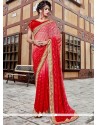 Faux Georgette Pink And Red Shaded Saree