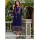 Blue Embroidered Work Party Wear Kurti