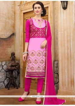 Cotton Satin Hot Pink Embroidered Work Churidar Designer Suit