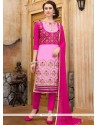 Cotton Satin Hot Pink Embroidered Work Churidar Designer Suit