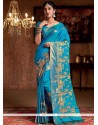 Blue Woven Work Crepe Silk Traditional Saree