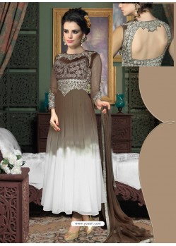 white And Brown Georgette Anarkali Suit