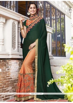 Green And Peach Fancy Fabric Half N Half Designer Saree