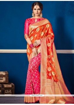 Art Silk Hot Pink And Orange Weaving Work Designer Traditional Saree