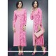 Pink Print Work Rayon Party Wear Kurti