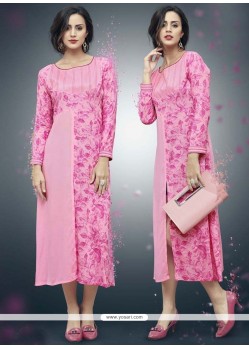 Pink Print Work Rayon Party Wear Kurti