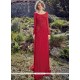 Red Faux Crepe Embroidered Work Designer Gown