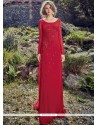 Red Faux Crepe Embroidered Work Designer Gown