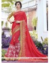 Pink Embroidered Work Faux Georgette Classic Saree