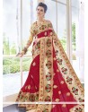 Red Patch Border Work Faux Georgette Classic Designer Saree