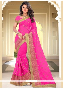 Embroidered Faux Georgette Classic Designer Saree In Pink