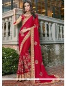 Red Patch Border Work Faux Georgette Classic Designer Saree