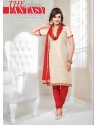 Cream And Red Chanderi Churidar Salwar Suits