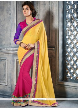 Epitome Yellow And Pink Georgette Designer Saree