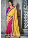 Epitome Yellow And Pink Georgette Designer Saree