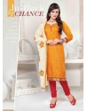 Mustard And Red Chanderi Churidar Salwar Suits