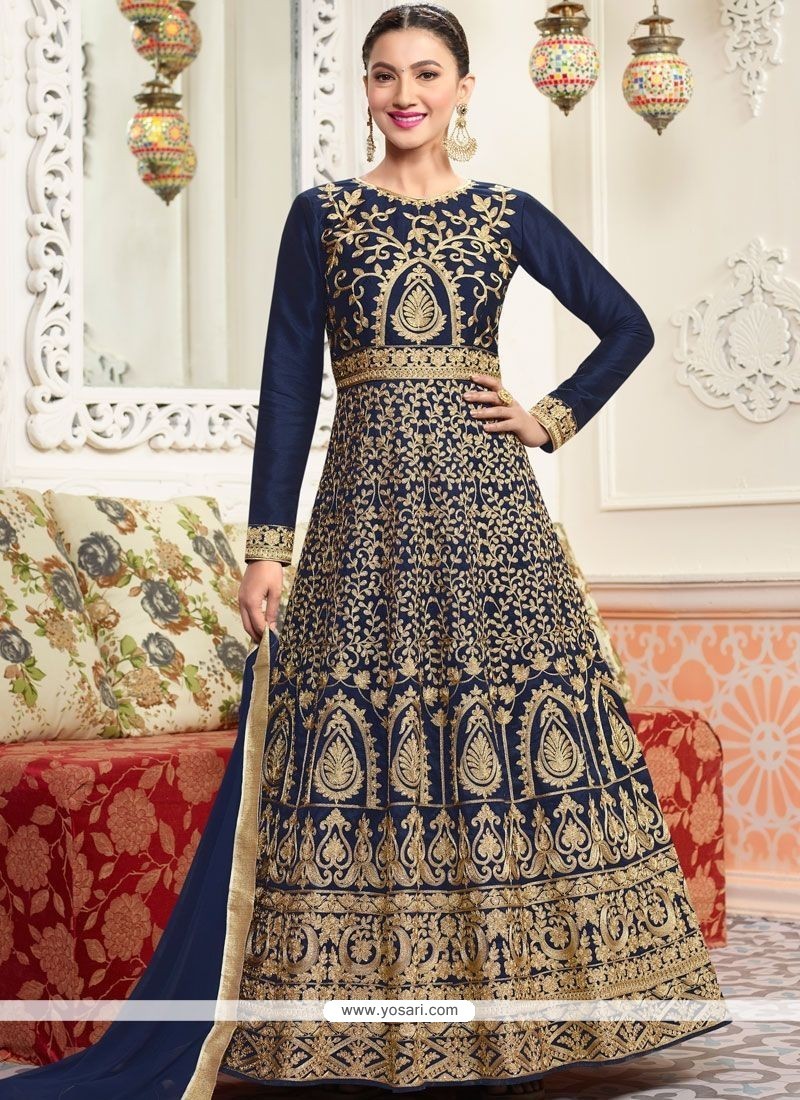 Gauhar Khan Navy Blue Floor Length Anarkali Suit