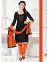 Orange And Black Chanderi Churidar Salwar Suits