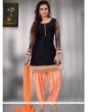 Black Lace Work Raw Silk Readymade Suit