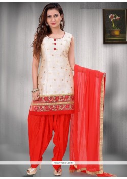 Lace Work Raw Silk White Readymade Suit
