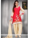 Print Work Red Readymade Suit