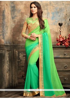 Green Patch Border Work Fancy Fabric Shaded Saree