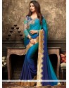 Faux Georgette Blue Patch Border Work Shaded Saree