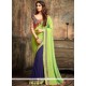 Embroidered Work Green And Navy Blue Faux Georgette Designer Half N Half Saree