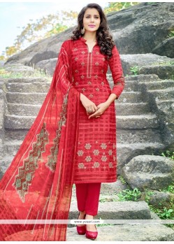 Print Work Red Churidar Designer Suit