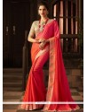 Peach And Pink Embroidered Work Art Silk Designer Traditional Saree