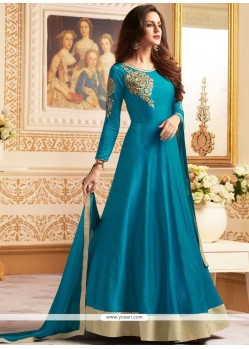 Banarasi Silk Blue Embroidered Work Floor Length Anarkali Suit